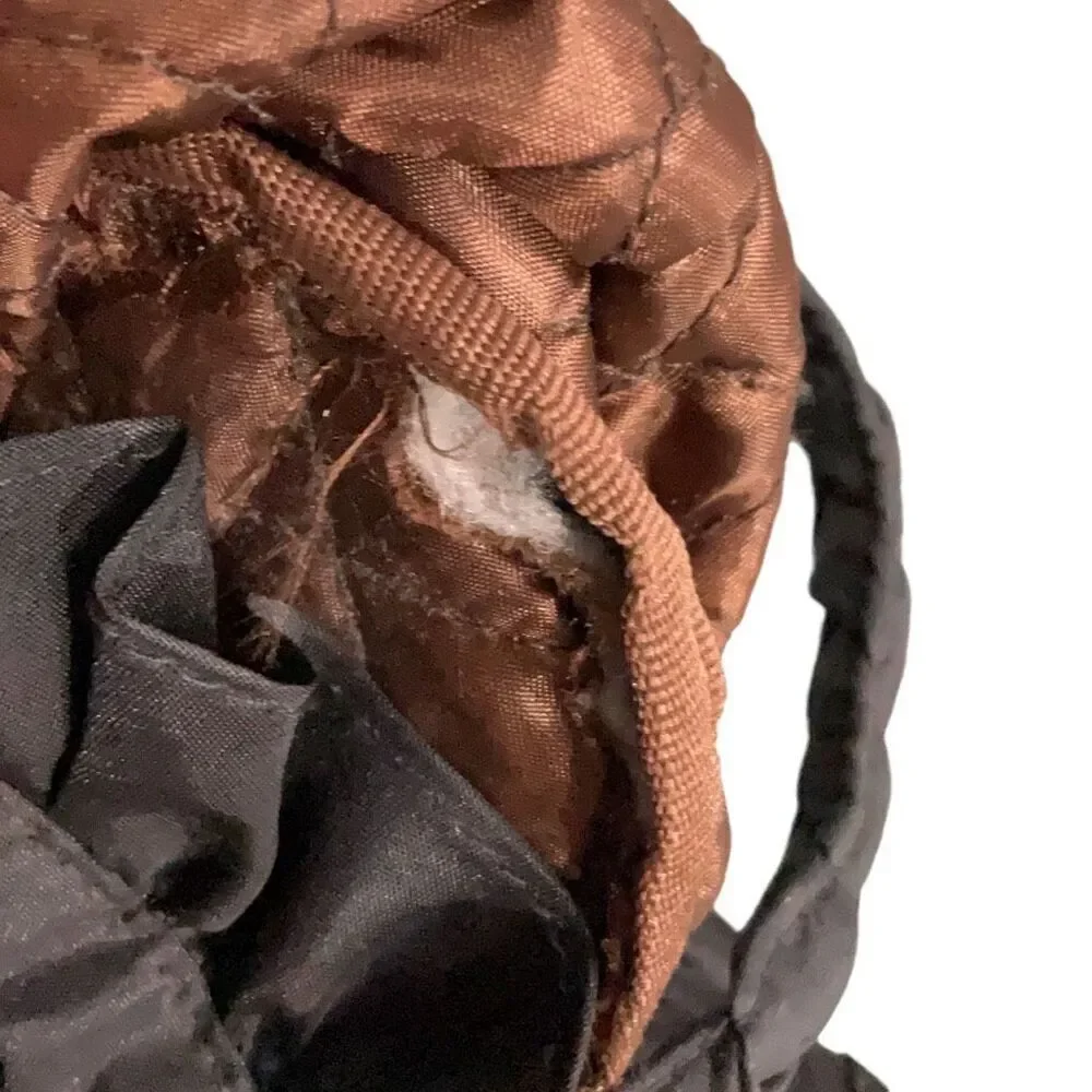 VTG Black Satchel Brown Quilted Inner Flat Bottom Drawstring Braided Handle Flaw